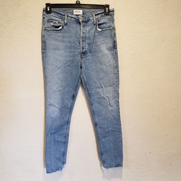 AGOLDE Jeans Womens size 30 Straight Leg Button Fly Raw Hem Premium Denim - Picture 3 of 9